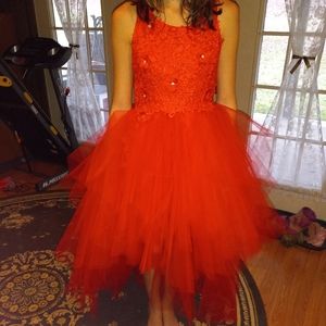Beautiful Red Girls Fun Fashion Pageant High-Low Dress Size 12/14 Corsette Back